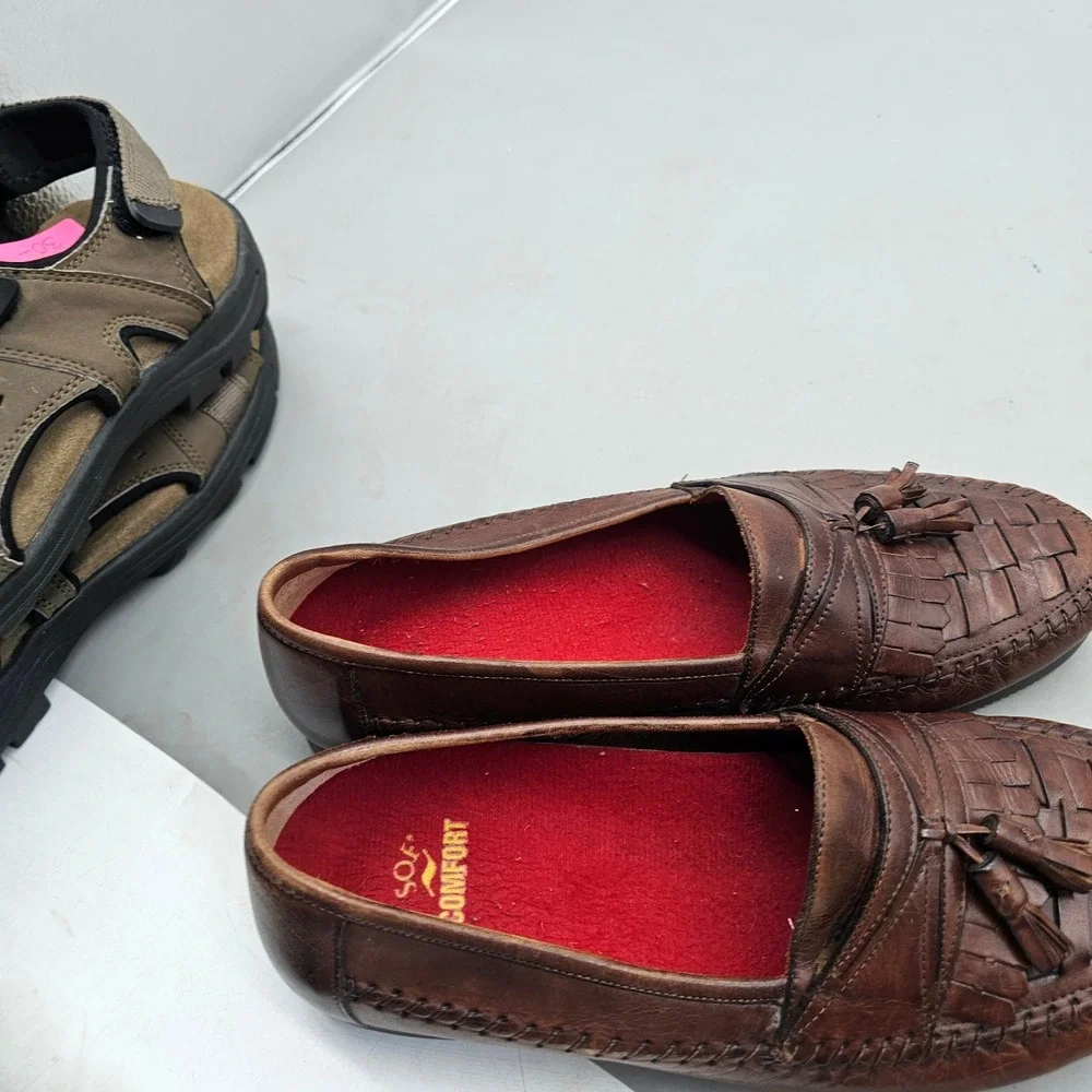 Giorgio Brutini Mens Brown Leather Woven Tassel Loafers 8112 Brazil Size 9 D